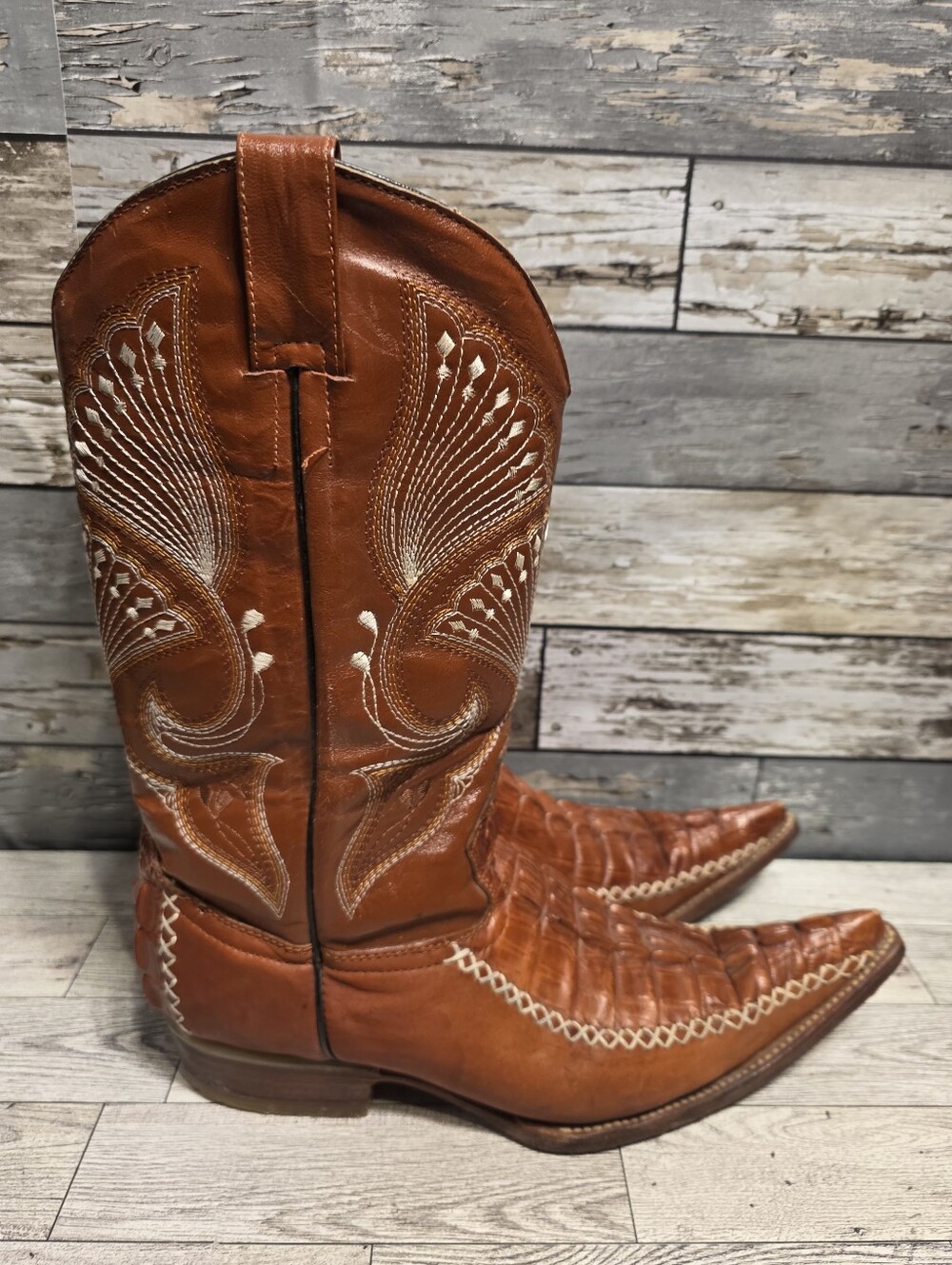 Vintage Old Corral Men's Brown Western Embroidered Leather Cowboy Boots